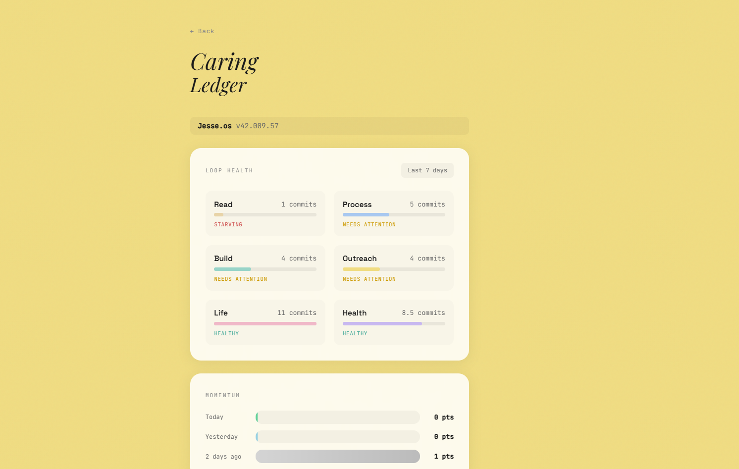 Caring Ledger productivity view